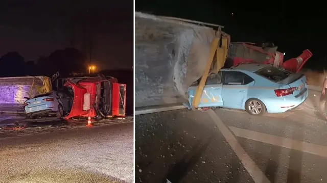 eyupsultanda hafriyat kamyonu taksinin uzerine devrildi taksici hayatini kaybetti GJJkbxXL